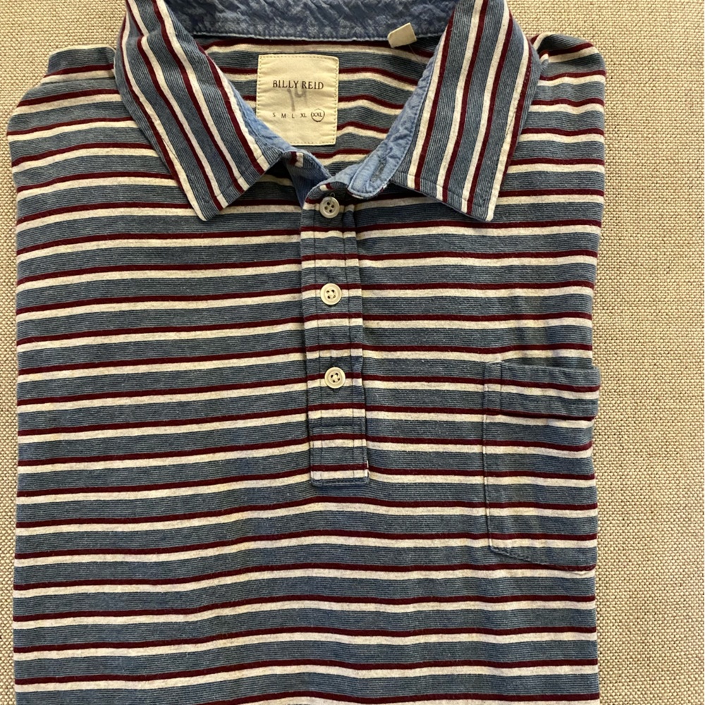 BILLY REID XXL STRIPED POCKET POLO CABARET RED/AZURE BLUE MINT COND - Picture 2 of 6